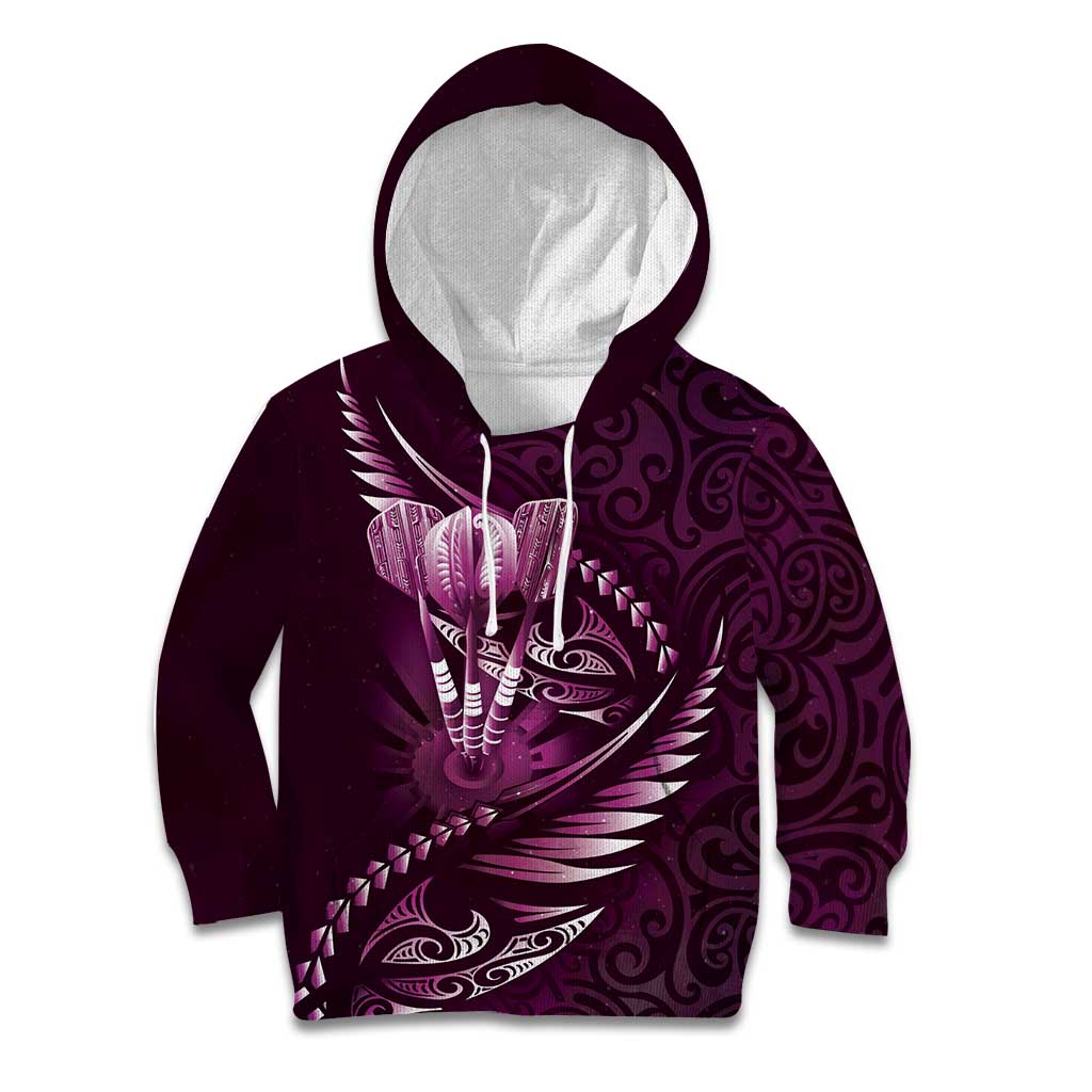 Personalised All Pink New Zealand Darts Kid Hoodie Aoteroa Fern Maori Galaxy Style LT14 Hoodie Pink - Polynesian Pride