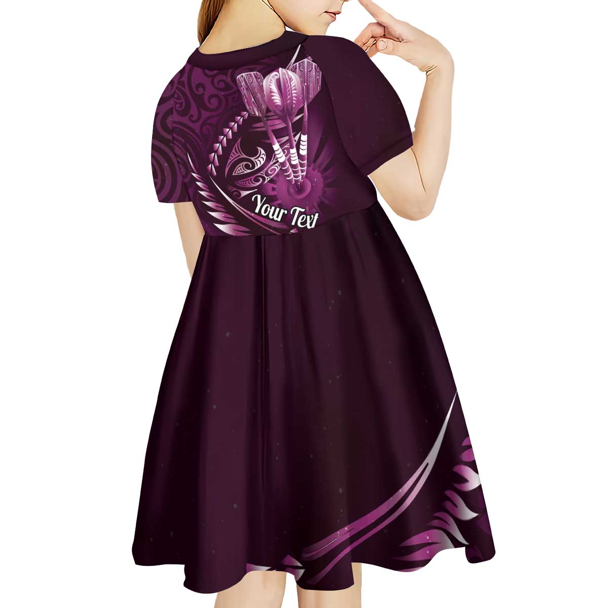 Personalised All Pink New Zealand Darts Kid Short Sleeve Dress Aoteroa Fern Maori Galaxy Style LT14 - Polynesian Pride