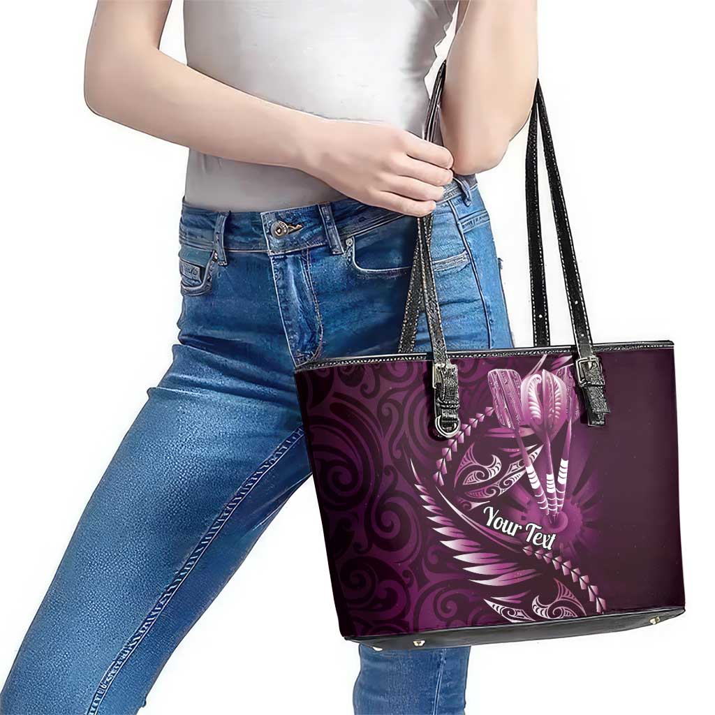 Personalised All Pink New Zealand Darts Leather Tote Bag Aoteroa Fern Maori Galaxy Style LT14 - Polynesian Pride