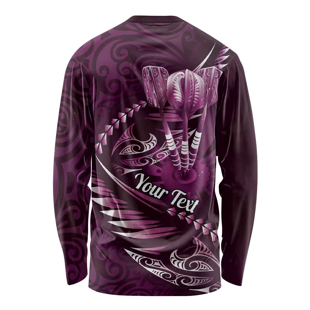 Personalised All Pink New Zealand Darts Long Sleeve Shirt Aoteroa Fern Maori Galaxy Style LT14 - Polynesian Pride