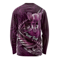 Personalised All Pink New Zealand Darts Long Sleeve Shirt Aoteroa Fern Maori Galaxy Style LT14 - Polynesian Pride