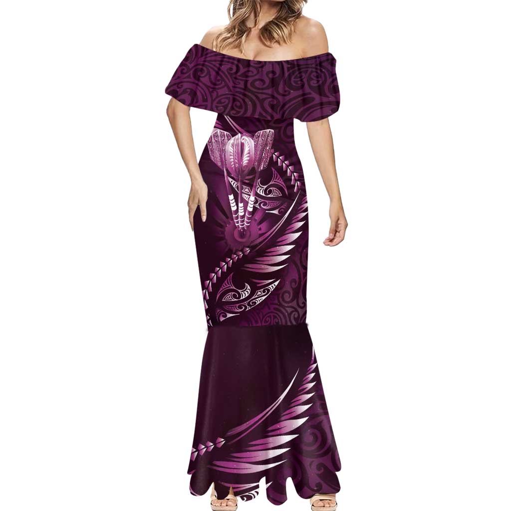 Personalised All Pink New Zealand Darts Mermaid Dress Aoteroa Fern Maori Galaxy Style LT14 - Polynesian Pride