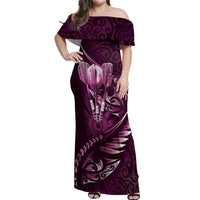 Personalised All Pink New Zealand Darts Off Shoulder Maxi Dress Aoteroa Fern Maori Galaxy Style LT14 Women Pink - Polynesian Pride