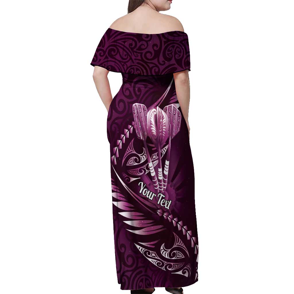 Personalised All Pink New Zealand Darts Off Shoulder Maxi Dress Aoteroa Fern Maori Galaxy Style LT14 - Polynesian Pride
