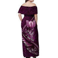 Personalised All Pink New Zealand Darts Off Shoulder Maxi Dress Aoteroa Fern Maori Galaxy Style LT14 - Polynesian Pride