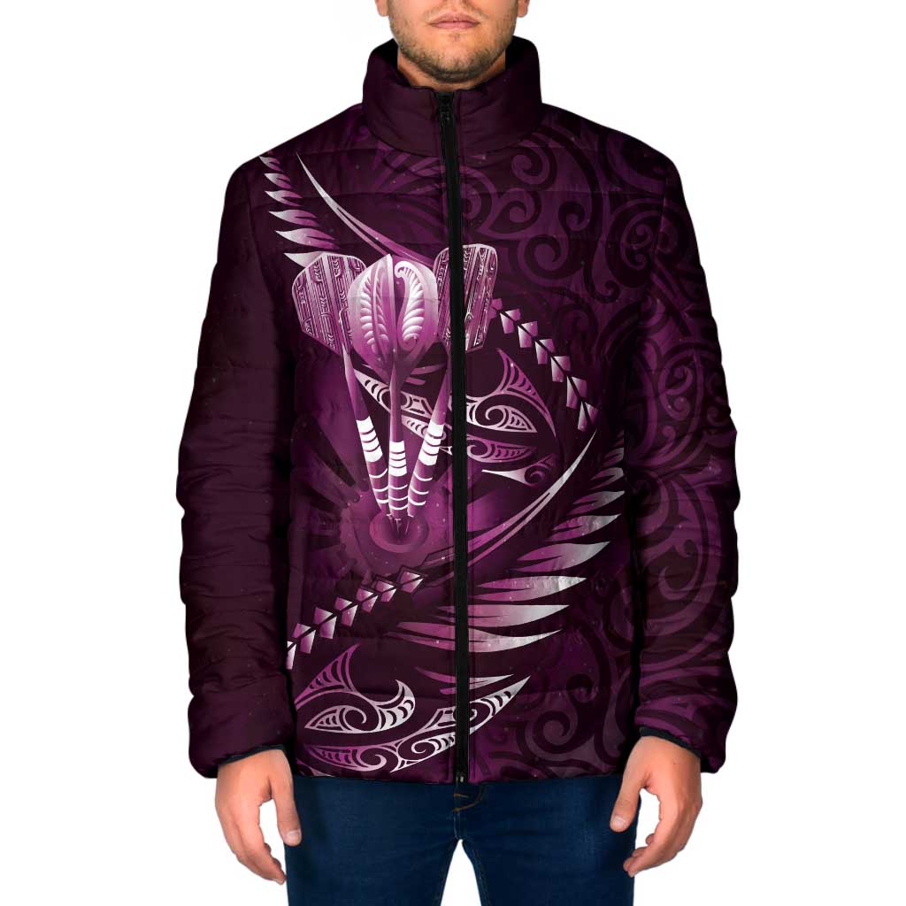Personalised All Pink New Zealand Darts Padded Jacket Aoteroa Fern Maori Galaxy Style - Polynesian Pride