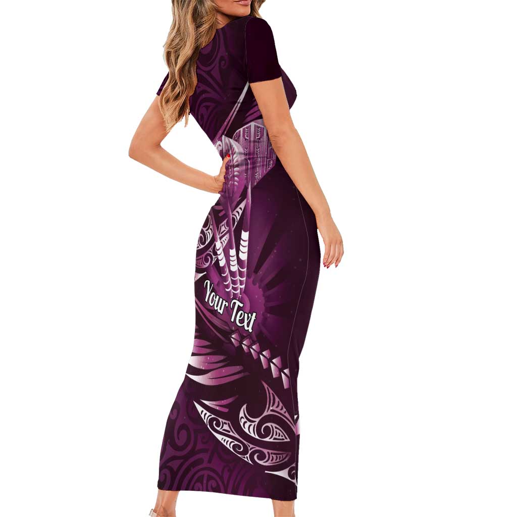 Personalised All Pink New Zealand Darts Short Sleeve Bodycon Dress Aoteroa Fern Maori Galaxy Style LT14 - Polynesian Pride