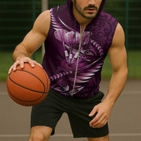 Personalised All Pink New Zealand Darts Sleeveless Zip Hoodie Aoteroa Fern Maori Galaxy Style - Polynesian Pride