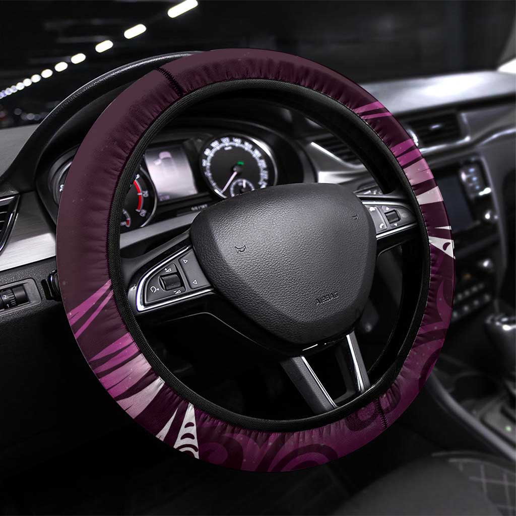 All Pink New Zealand Darts Steering Wheel Cover Aoteroa Fern Maori Galaxy Style LT14 Universal Fit Pink - Polynesian Pride
