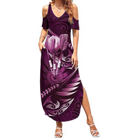 Personalised All Pink New Zealand Darts Summer Maxi Dress Aoteroa Fern Maori Galaxy Style LT14 Women Pink - Polynesian Pride