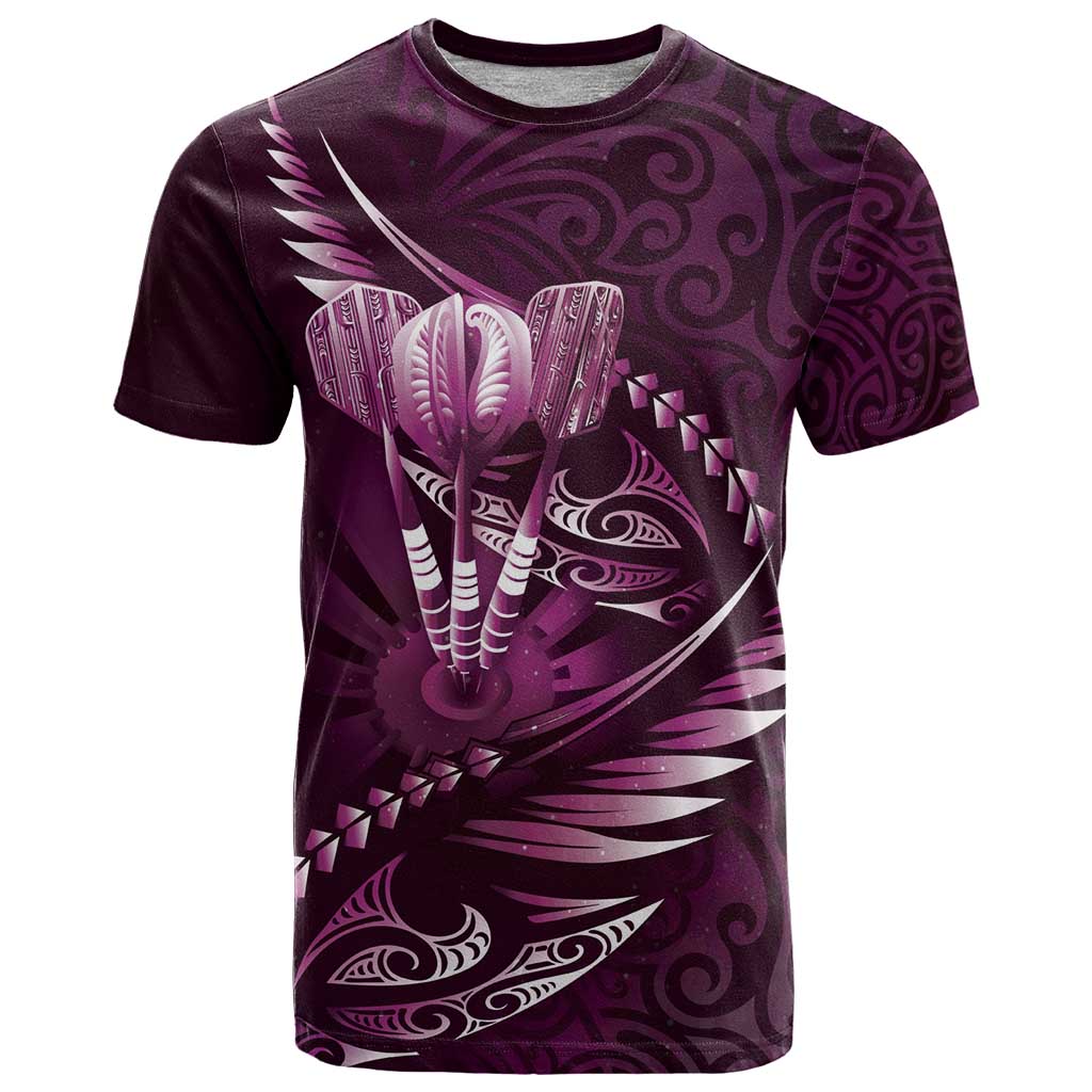 Personalised All Pink New Zealand Darts T Shirt Aoteroa Fern Maori Galaxy Style LT14 Pink - Polynesian Pride
