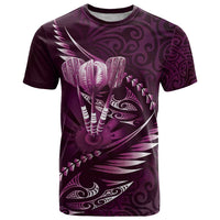 Personalised All Pink New Zealand Darts T Shirt Aoteroa Fern Maori Galaxy Style LT14 Pink - Polynesian Pride