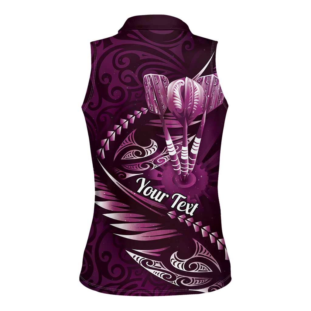 Personalised All Pink New Zealand Darts Women Sleeveless Polo Shirt Aoteroa Fern Maori Galaxy Style