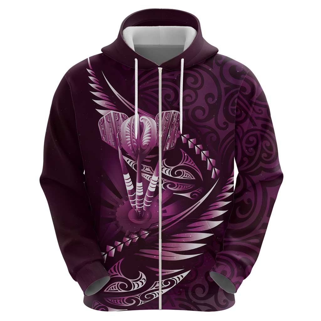 Personalised All Pink New Zealand Darts Zip Hoodie Aoteroa Fern Maori Galaxy Style LT14 - Polynesian Pride