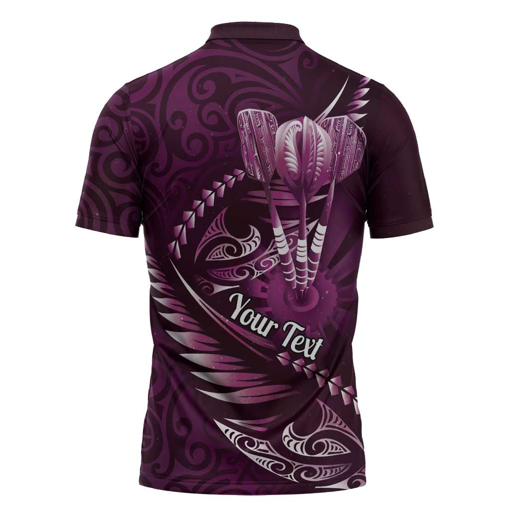 Personalised All Pink New Zealand Darts Zipper Polo Shirt Aoteroa Fern Maori Galaxy Style - Polynesian Pride