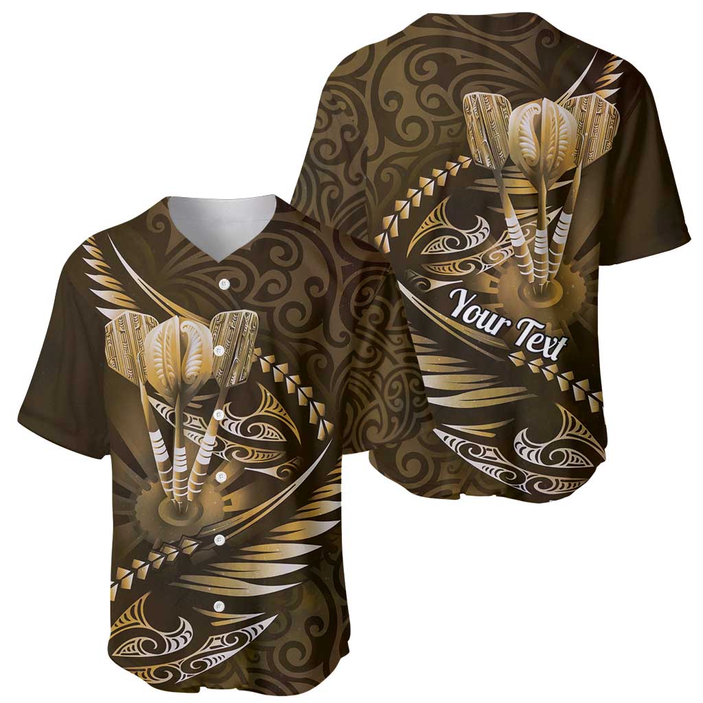Personalised All Gold New Zealand Darts Baseball Jersey Aoteroa Fern Maori Galaxy Style