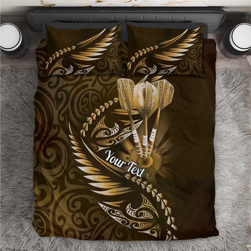 Personalised All Gold New Zealand Darts Bedding Set Aoteroa Fern Maori Galaxy Style