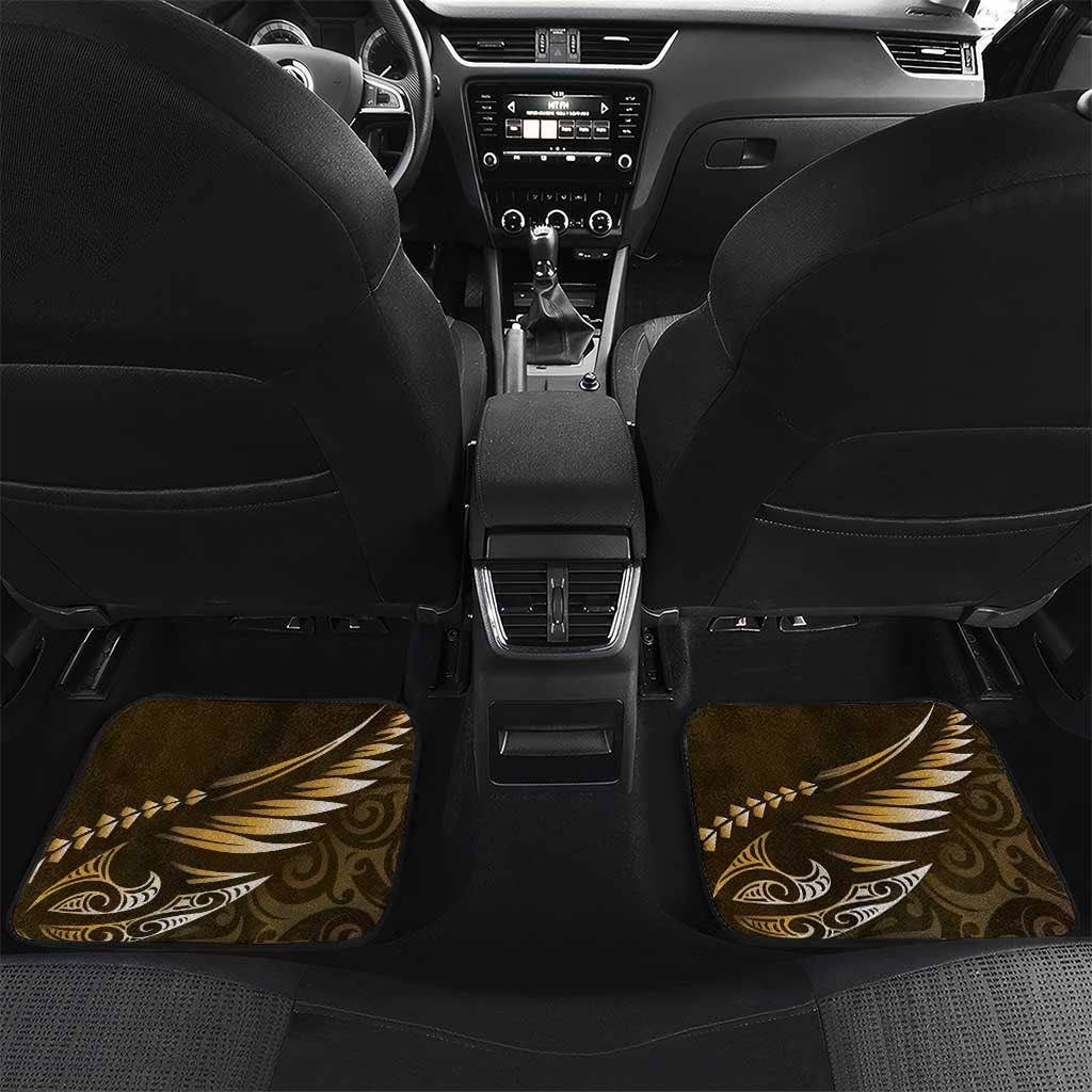 Personalised All Gold New Zealand Darts Car Mats Aoteroa Fern Maori Galaxy Style LT14 Set 2pcs - Back Gold - Polynesian Pride