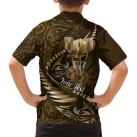 Personalised All Gold New Zealand Darts Family Matching Long Sleeve Bodycon Dress and Hawaiian Shirt Aoteroa Fern Maori Galaxy Style LT14 - Polynesian Pride