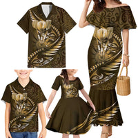 Personalised All Gold New Zealand Darts Family Matching Mermaid Dress and Hawaiian Shirt Aoteroa Fern Maori Galaxy Style LT14 - Polynesian Pride