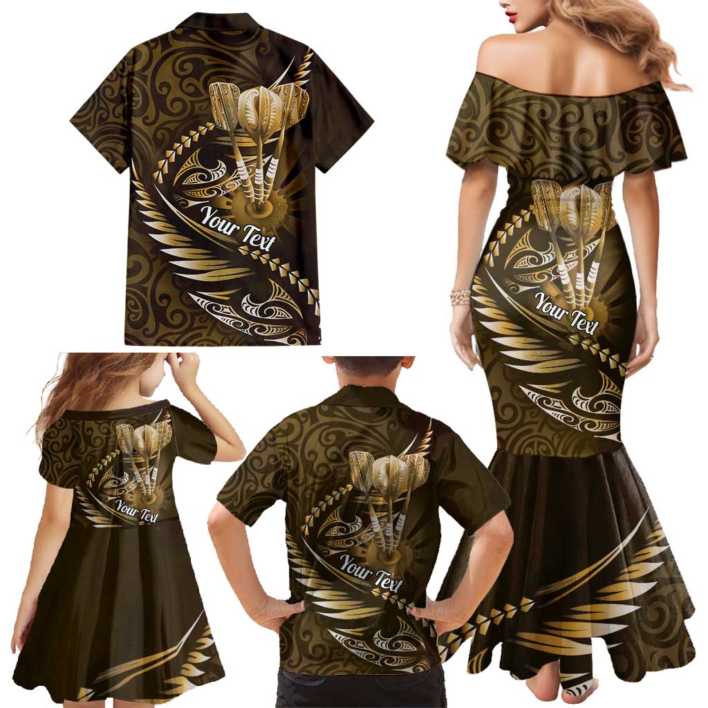 Personalised All Gold New Zealand Darts Family Matching Mermaid Dress and Hawaiian Shirt Aoteroa Fern Maori Galaxy Style LT14 - Polynesian Pride
