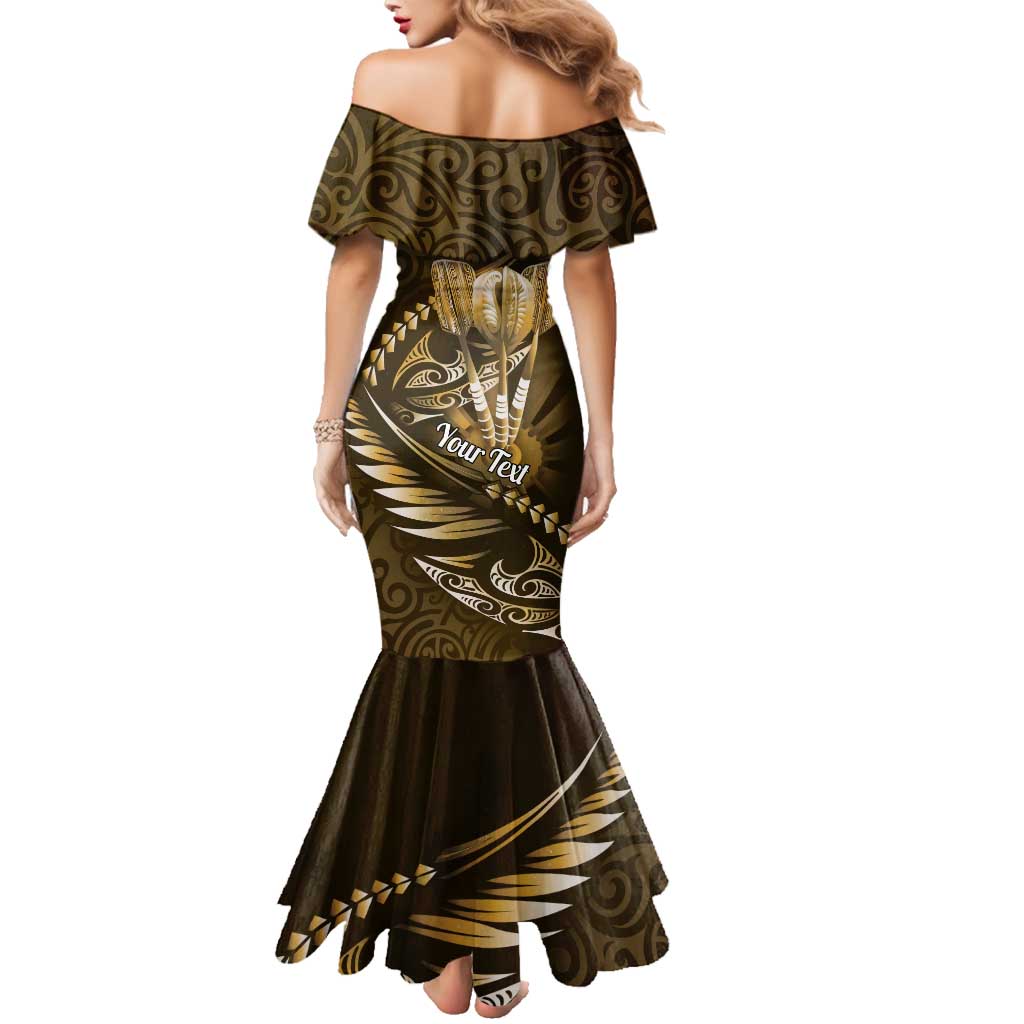 Personalised All Gold New Zealand Darts Family Matching Mermaid Dress and Hawaiian Shirt Aoteroa Fern Maori Galaxy Style LT14 - Polynesian Pride