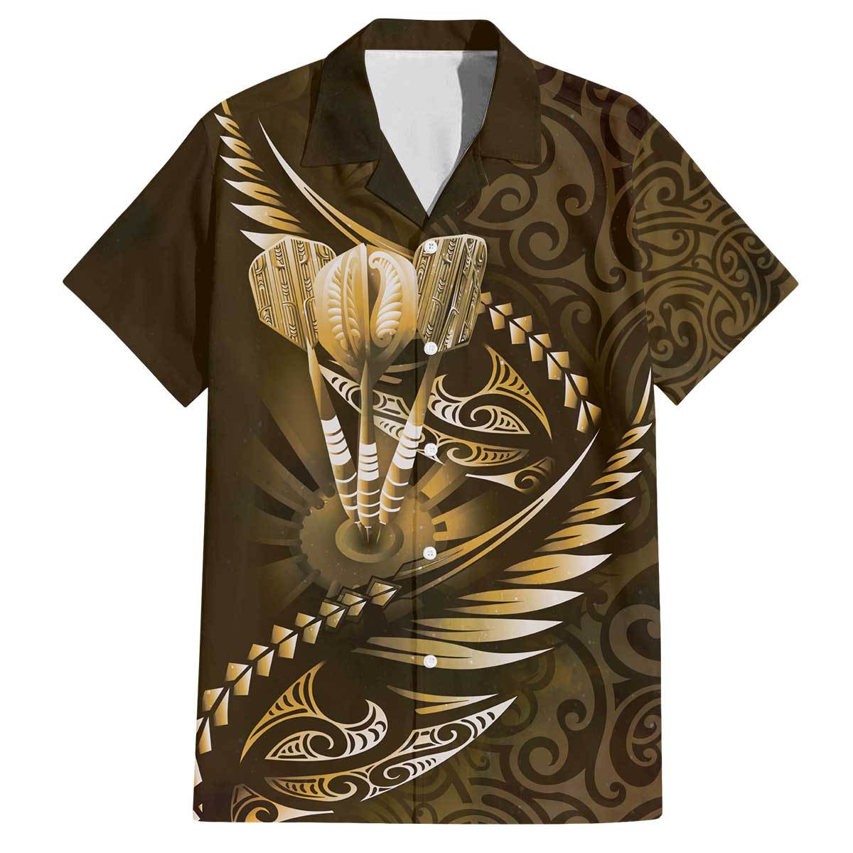 Personalised All Gold New Zealand Darts Family Matching Off The Shoulder Long Sleeve Dress and Hawaiian Shirt Aoteroa Fern Maori Galaxy Style LT14 Dad's Shirt - Short Sleeve Gold - Polynesian Pride