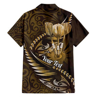 Personalised All Gold New Zealand Darts Family Matching Off The Shoulder Long Sleeve Dress and Hawaiian Shirt Aoteroa Fern Maori Galaxy Style LT14 - Polynesian Pride