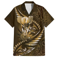 Personalised All Gold New Zealand Darts Family Matching Off Shoulder Maxi Dress and Hawaiian Shirt Aoteroa Fern Maori Galaxy Style LT14 Dad's Shirt - Short Sleeve Gold - Polynesian Pride