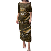 Personalised All Gold New Zealand Darts Family Matching Puletasi and Hawaiian Shirt Aoteroa Fern Maori Galaxy Style LT14 Mom's Dress Gold - Polynesian Pride
