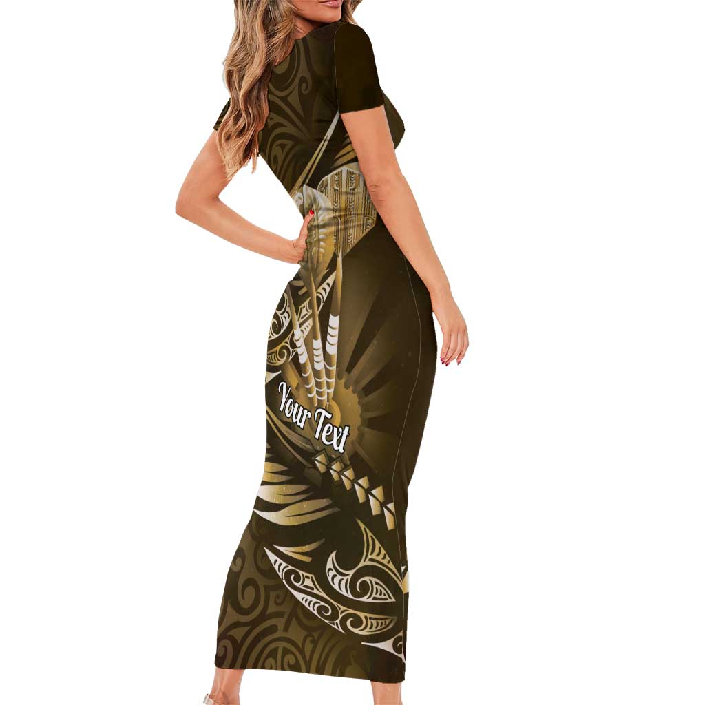 Personalised All Gold New Zealand Darts Family Matching Short Sleeve Bodycon Dress and Hawaiian Shirt Aoteroa Fern Maori Galaxy Style LT14 - Polynesian Pride