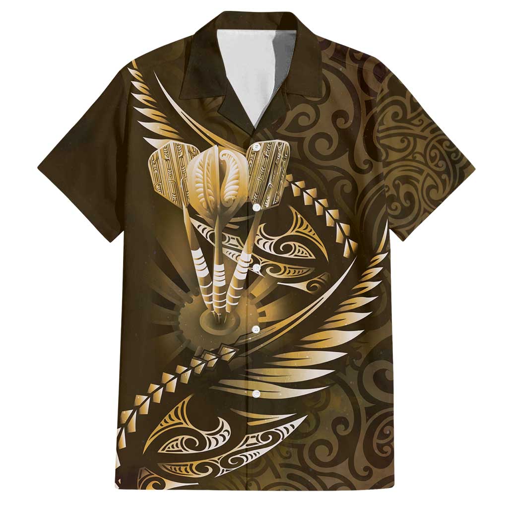 Personalised All Gold New Zealand Darts Family Matching Summer Maxi Dress and Hawaiian Shirt Aoteroa Fern Maori Galaxy Style