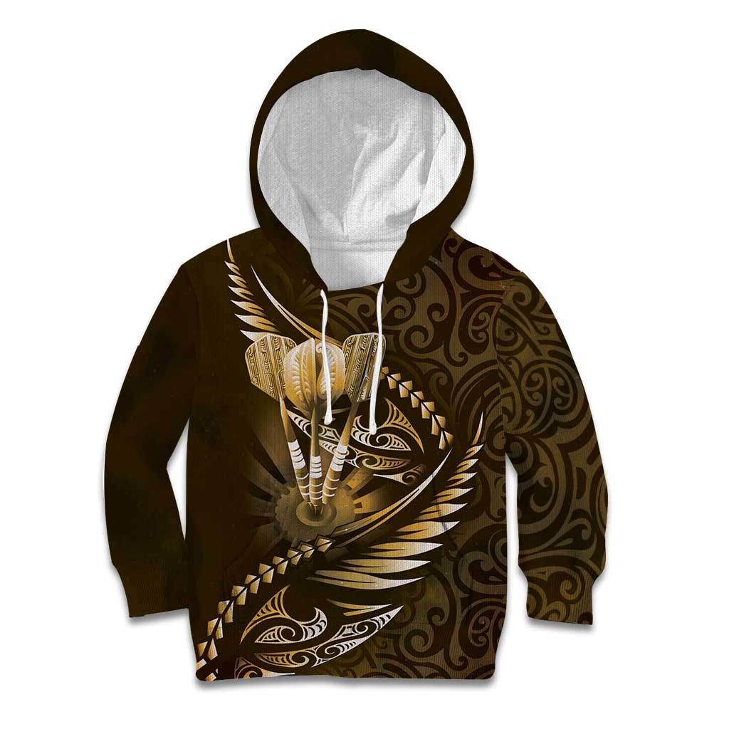Personalised All Gold New Zealand Darts Kid Hoodie Aoteroa Fern Maori Galaxy Style