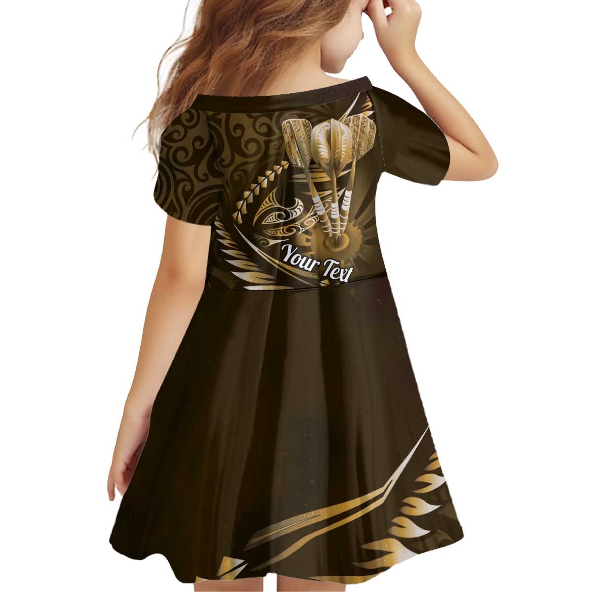 Personalised All Gold New Zealand Darts Kid Short Sleeve Dress Aoteroa Fern Maori Galaxy Style LT14 - Polynesian Pride