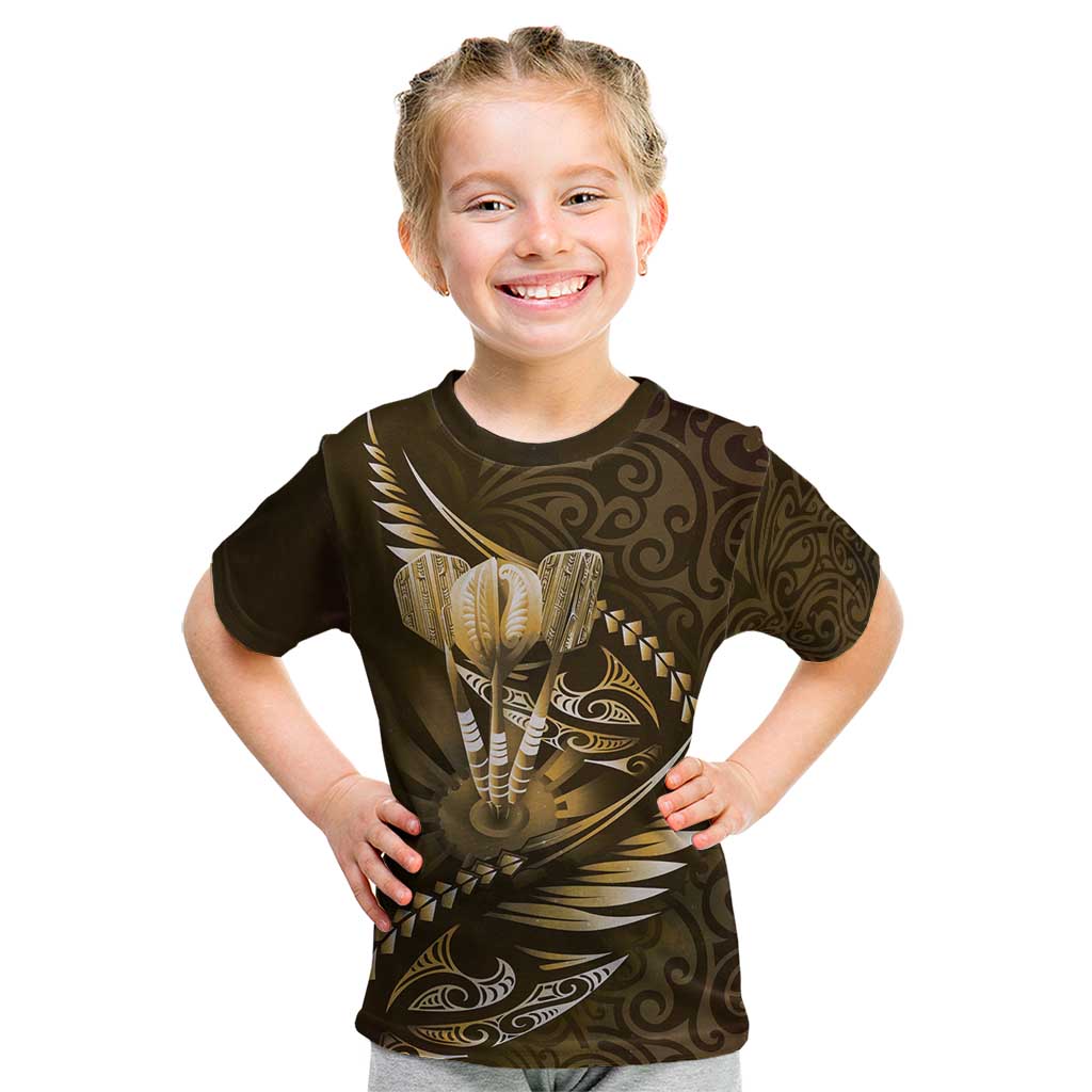 Personalised All Gold New Zealand Darts Kid T Shirt Aoteroa Fern Maori Galaxy Style LT14 Gold - Polynesian Pride