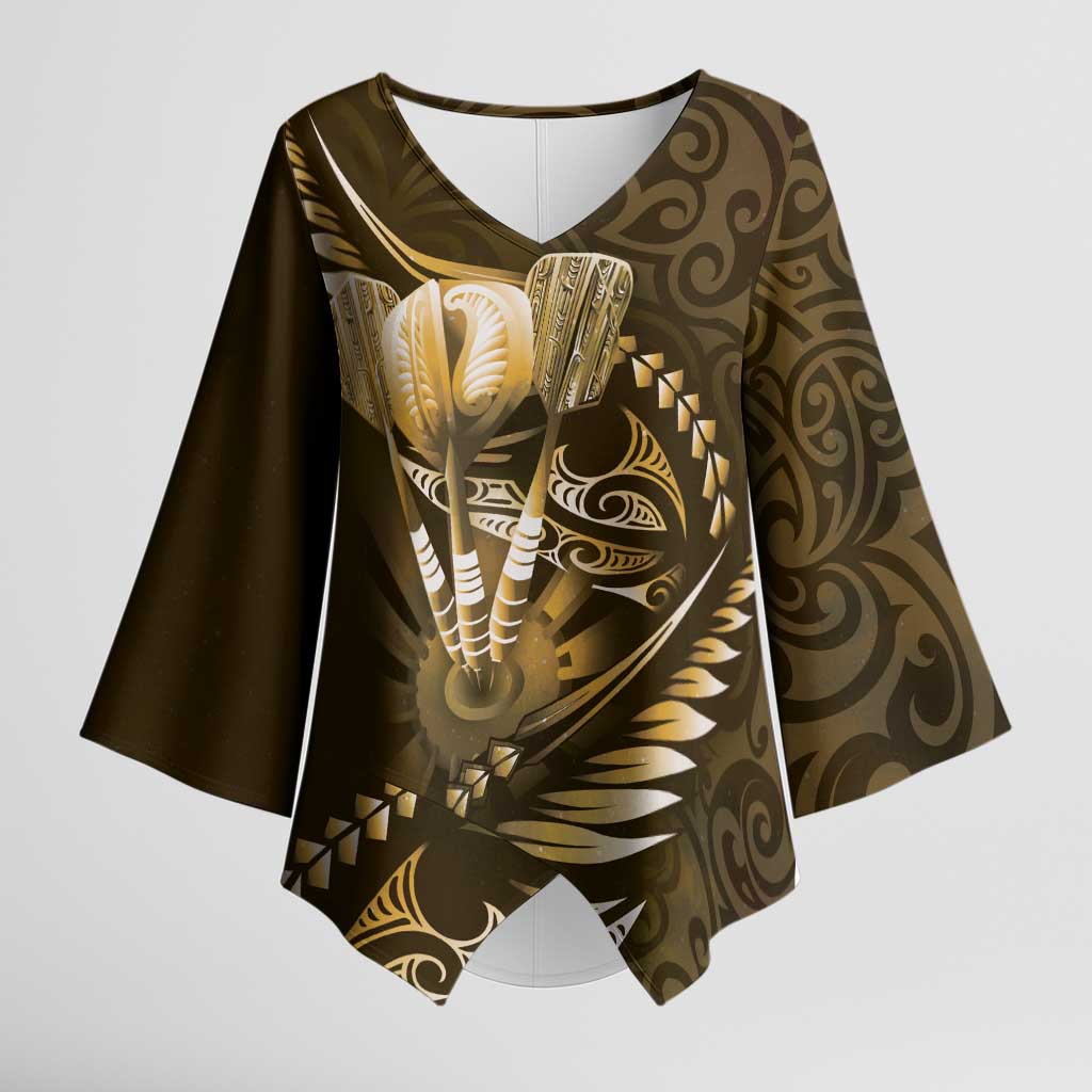 Personalised All Gold New Zealand Darts Kimono Sleeve Blouse Aoteroa Fern Maori Galaxy Style - Polynesian Pride