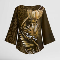 Personalised All Gold New Zealand Darts Kimono Sleeve Blouse Aoteroa Fern Maori Galaxy Style - Polynesian Pride