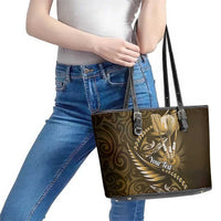 Personalised All Gold New Zealand Darts Leather Tote Bag Aoteroa Fern Maori Galaxy Style LT14 - Polynesian Pride