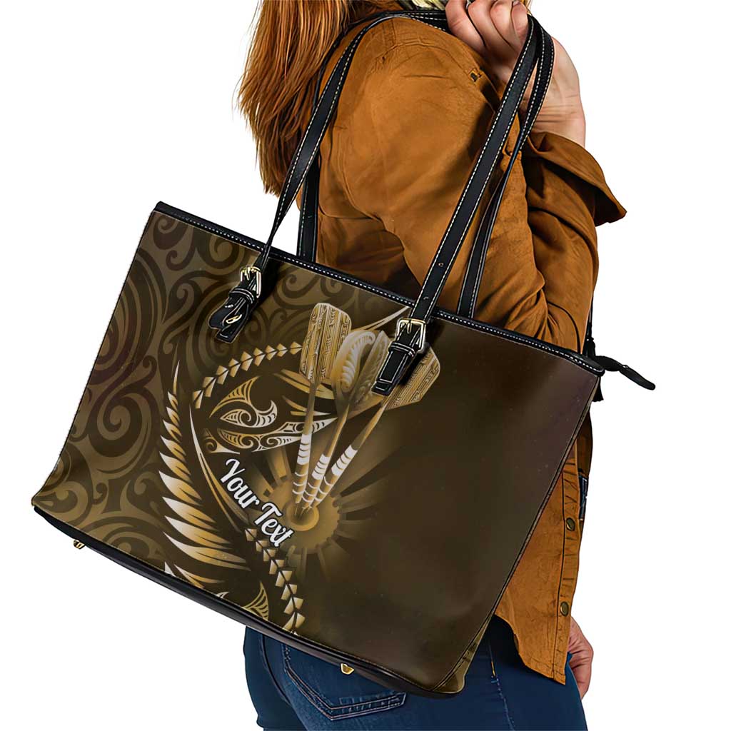 Personalised All Gold New Zealand Darts Leather Tote Bag Aoteroa Fern Maori Galaxy Style LT14 - Polynesian Pride