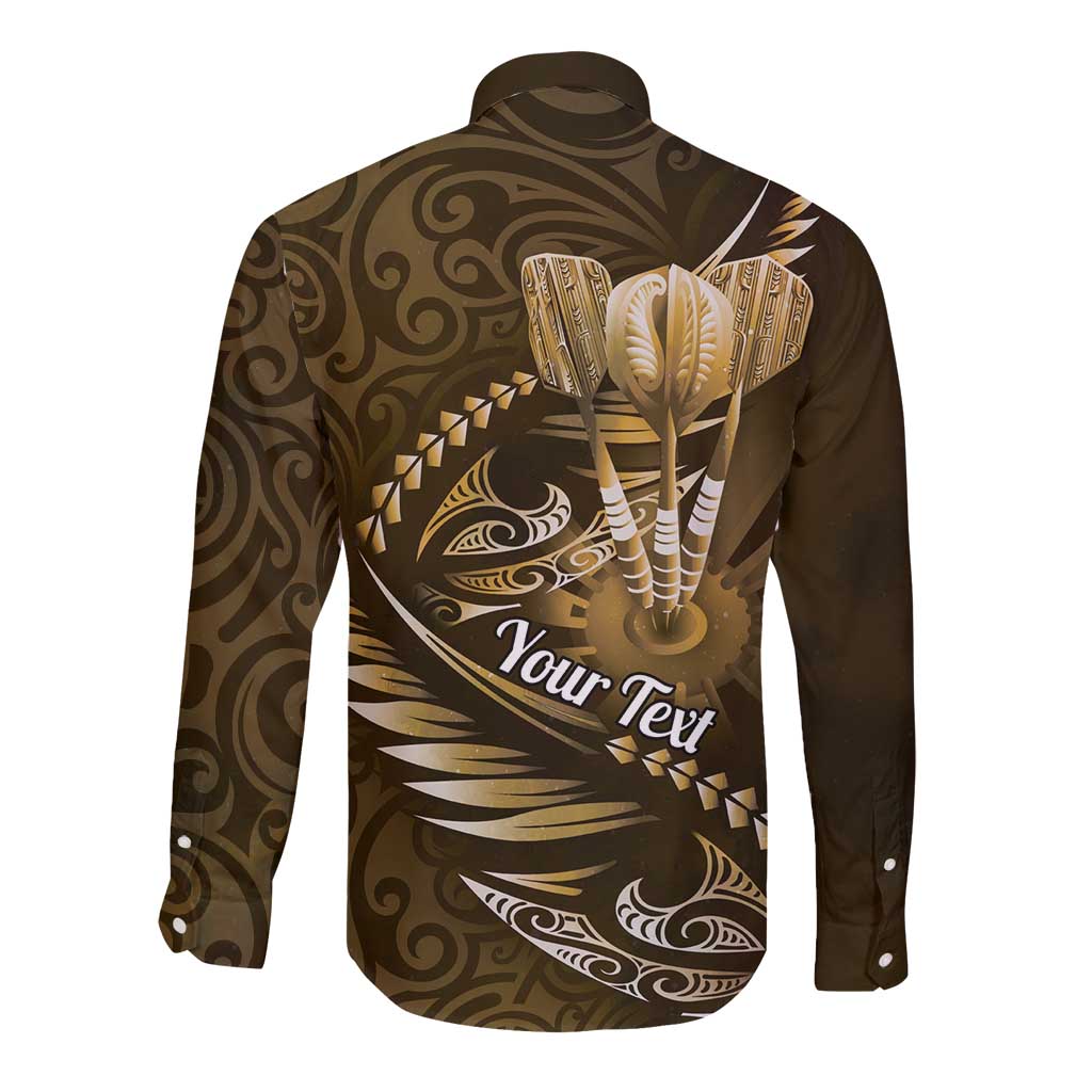 Personalised All Gold New Zealand Darts Long Sleeve Button Shirt Aoteroa Fern Maori Galaxy Style LT14 - Polynesian Pride