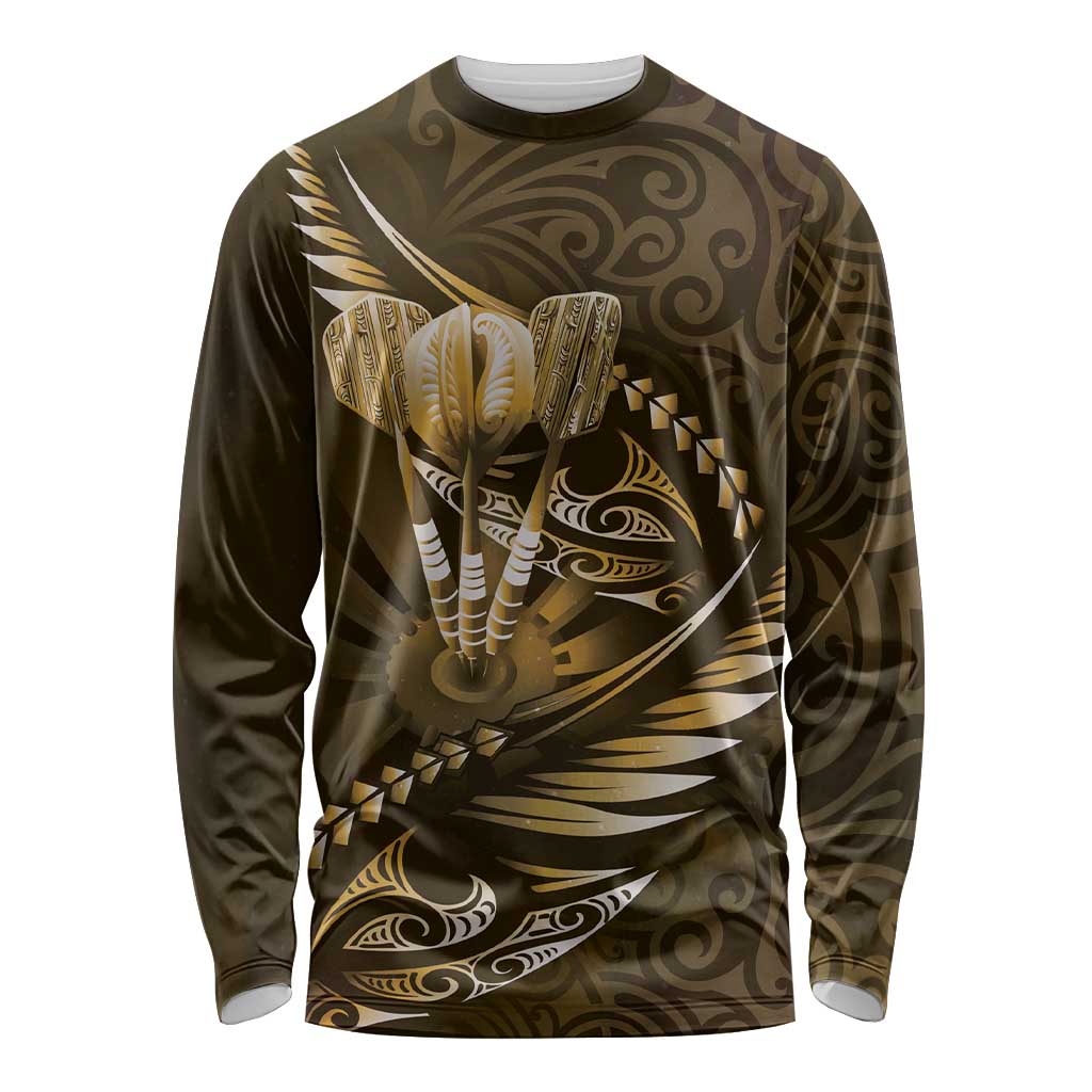 Personalised All Gold New Zealand Darts Long Sleeve Shirt Aoteroa Fern Maori Galaxy Style LT14 Unisex Gold - Polynesian Pride