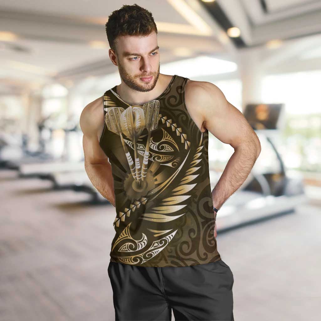 Personalised All Gold New Zealand Darts Men Tank Top Aoteroa Fern Maori Galaxy Style LT14 Gold - Polynesian Pride