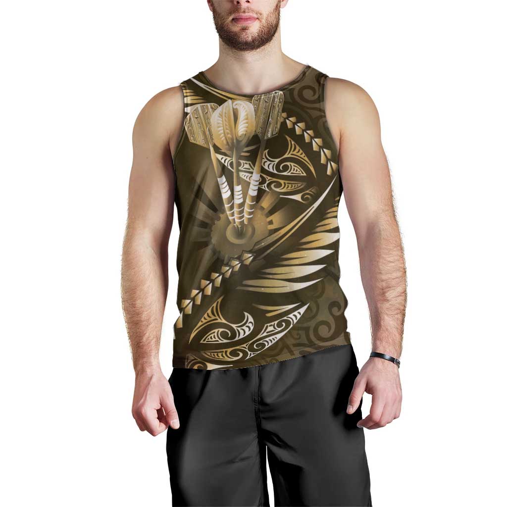 Personalised All Gold New Zealand Darts Men Tank Top Aoteroa Fern Maori Galaxy Style LT14 - Polynesian Pride
