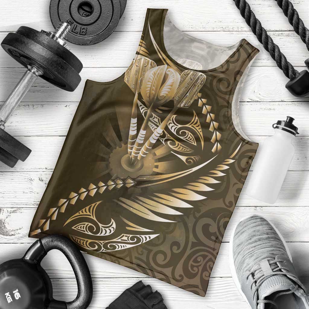 Personalised All Gold New Zealand Darts Men Tank Top Aoteroa Fern Maori Galaxy Style LT14 - Polynesian Pride