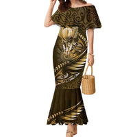 Personalised All Gold New Zealand Darts Mermaid Dress Aoteroa Fern Maori Galaxy Style LT14 Women Gold - Polynesian Pride