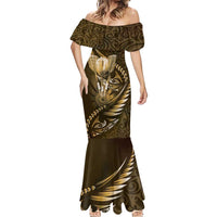 Personalised All Gold New Zealand Darts Mermaid Dress Aoteroa Fern Maori Galaxy Style LT14 - Polynesian Pride