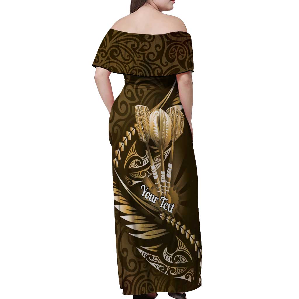 Personalised All Gold New Zealand Darts Off Shoulder Maxi Dress Aoteroa Fern Maori Galaxy Style LT14 - Polynesian Pride