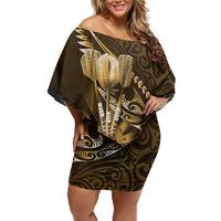 Personalised All Gold New Zealand Darts Off Shoulder Short Dress Aoteroa Fern Maori Galaxy Style LT14 Women Gold - Polynesian Pride