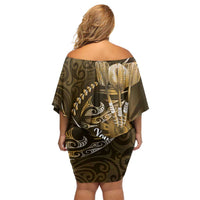 Personalised All Gold New Zealand Darts Off Shoulder Short Dress Aoteroa Fern Maori Galaxy Style LT14 - Polynesian Pride
