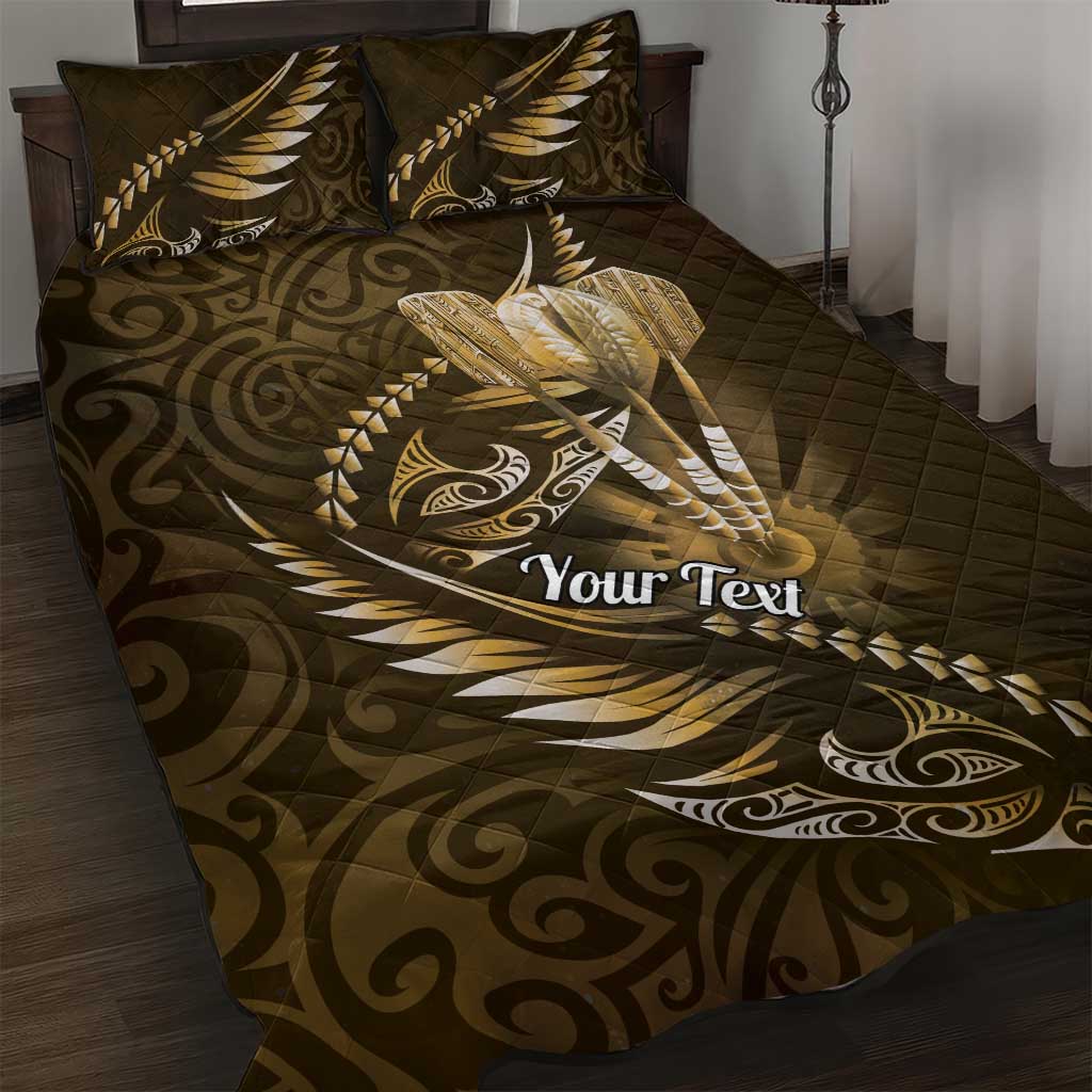 Personalised All Gold New Zealand Darts Quilt Bed Set Aoteroa Fern Maori Galaxy Style